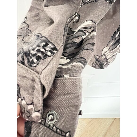 Guess Los Angeles Jacket Sz M Beaded Details Star Feather Print Drawstring Waist - Picture 6 of 16